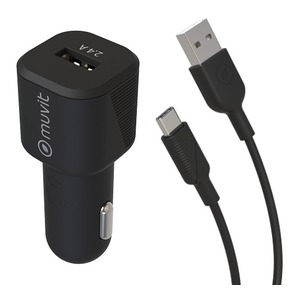 PACK CHARGEUR VOITURE 12W + CABLE USB C 1.2M NOIR