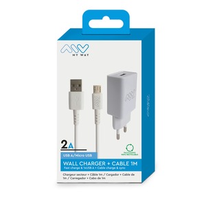 MYWAY PACK CHARGEUR SECTEUR 2A + CABLE MICRO USB 1M BLANC