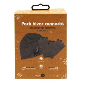 PACK AUDIO BEANIE + TACTILE GLOVES DARK GREY