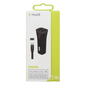 PACK BLACK CAR CHARGER 2 USB 2.4A + CABLE MICRO USB 1M