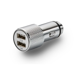 POWERSTEELchargeur voiture double port USB 2X1A argent métalisé