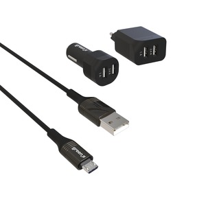 KIT 2USB FASTCHARGE CAR + SECTEUR + CABLE MICRO USB 1,3M NOIR