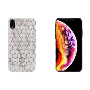 FASHION MILAN HEXAGONAL MARBLE WHITE/ROSE GOLD FOR IPHONE XR