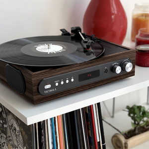 CHAINE STEREO 3 EN 1 PLATINE VINYLE BLUETOOTH EN BOIS MARRON